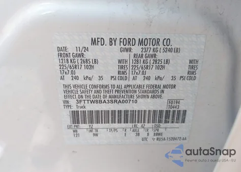 2025 Ford Maverick Xl z USA, uszkodzony, nr VIN 3FTTW8BA3SRA00710